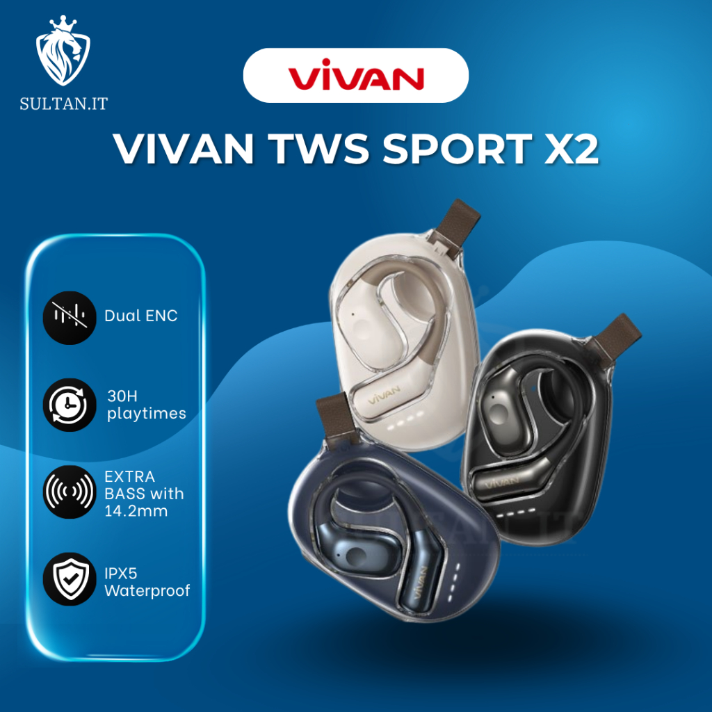 Earphone TWS VIVAN SPORT X2 Bluetooth 5.4 Original
