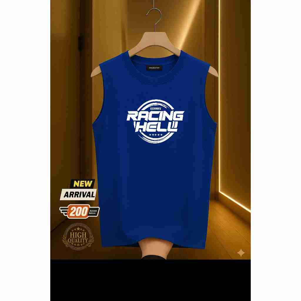 Kaos Singlet RACING HELL Pria Wanita Bigsize Distro Korean Style Full Printing Terbaru Bahan Adem M 