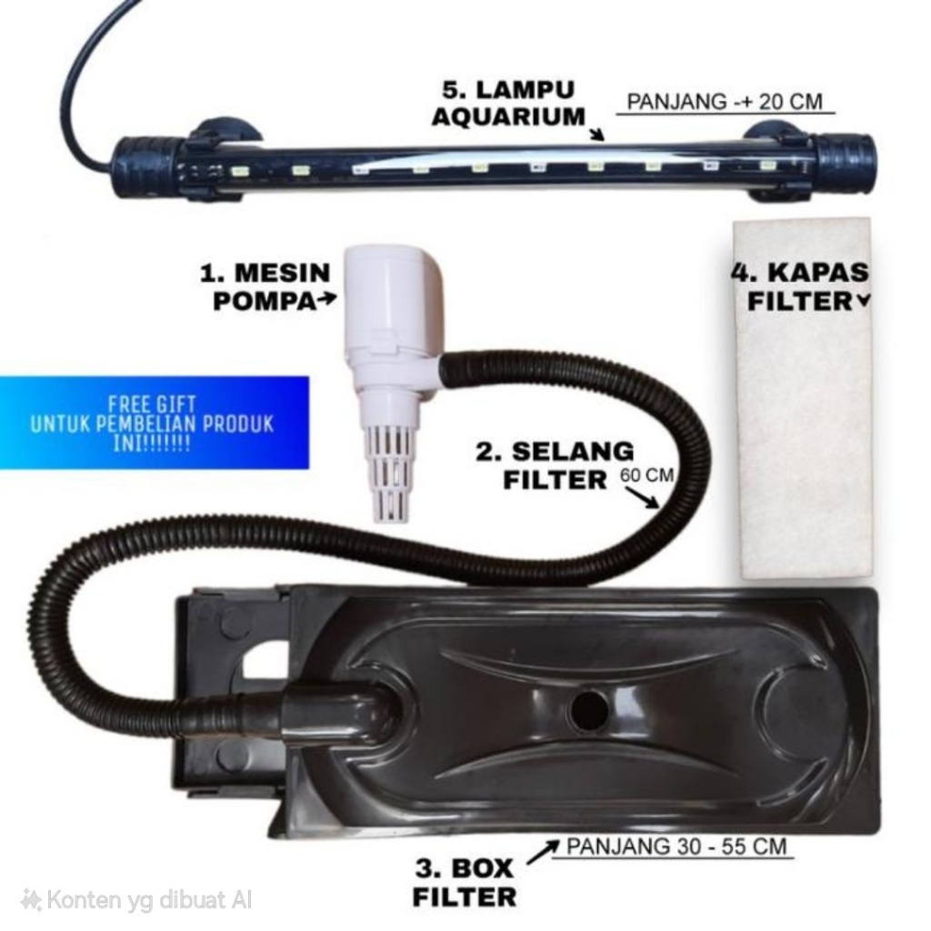 PAKET PERALATAN POMPA CELUP LAMPU FILTER AQUARIUM 40 - 60 CM