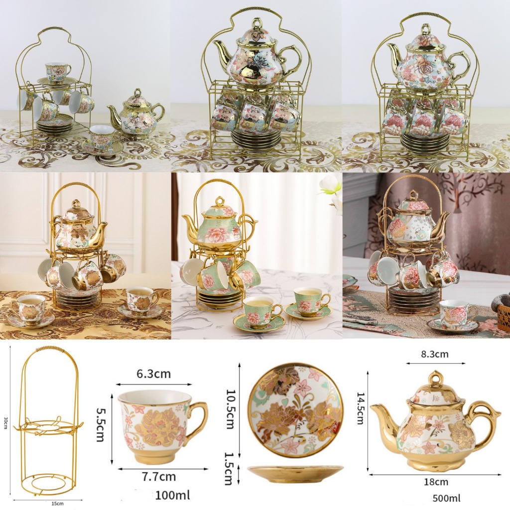 Teko Set Cangkir Keramik Motif Bunga /set