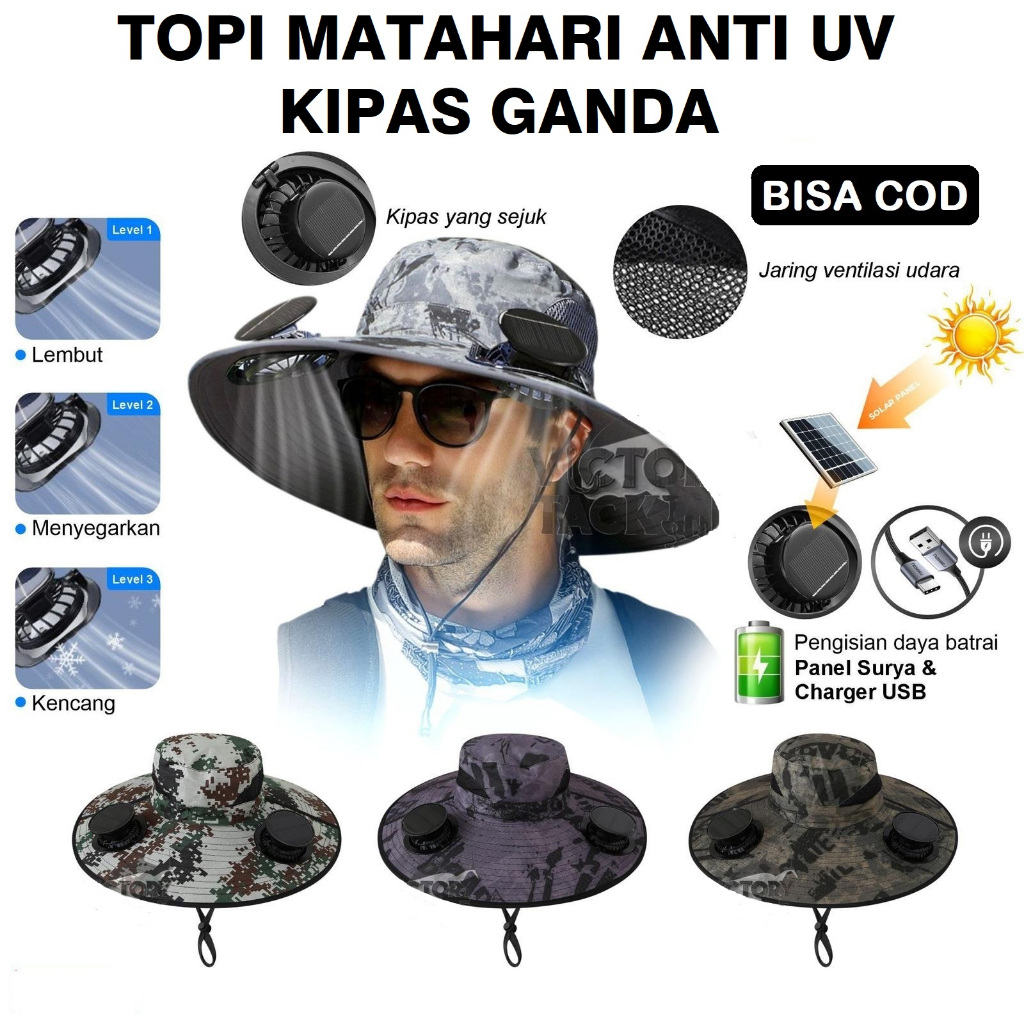 Topi Matahari Anti UV Visor Topi Surya Kipas Ganda Topi Masker Army Luar Ruangan Hiking Mancing Berk