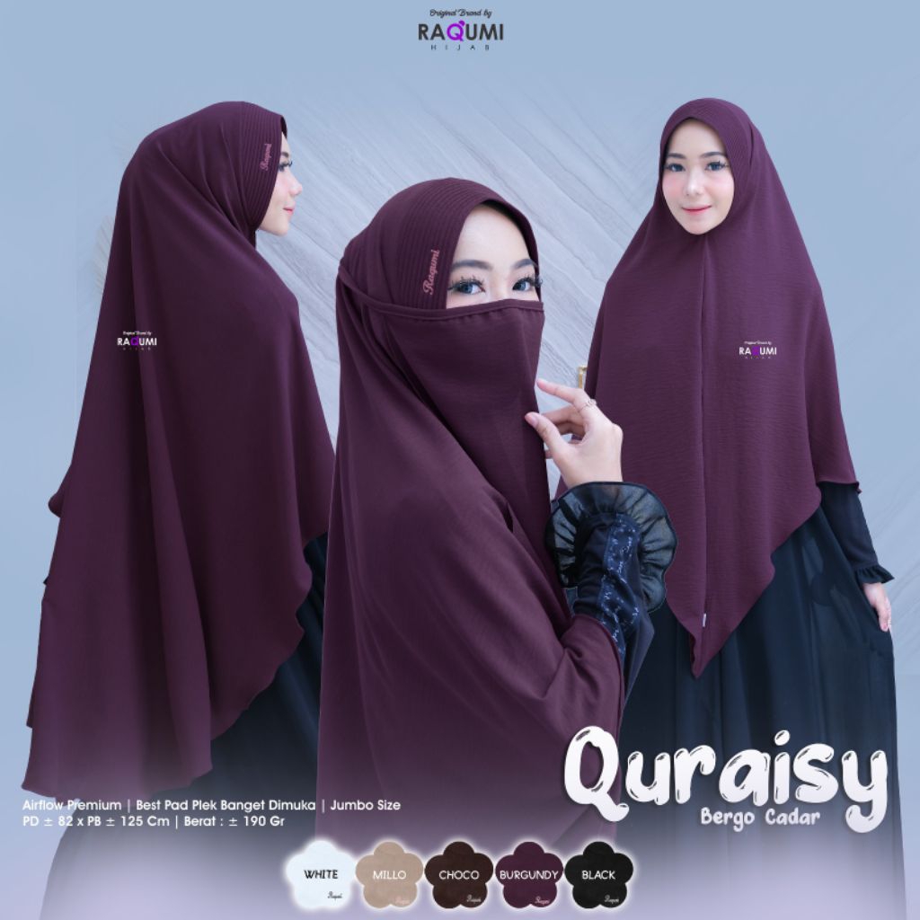 QURAISY BERGO CADAR SYARI ELEGAN // KERUDUNG HIJAB INSTAN BAHAN AIRFLOW PREMIUM