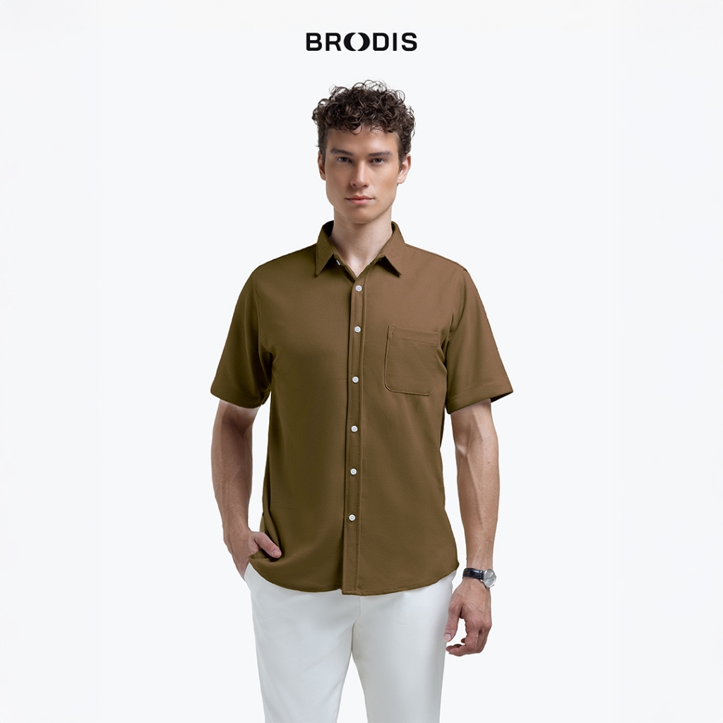 Broodis Kemeja Pendek Polos Soft Brown SOFTEE Short / MONTY Mocca Lengan Pendek Slimfit