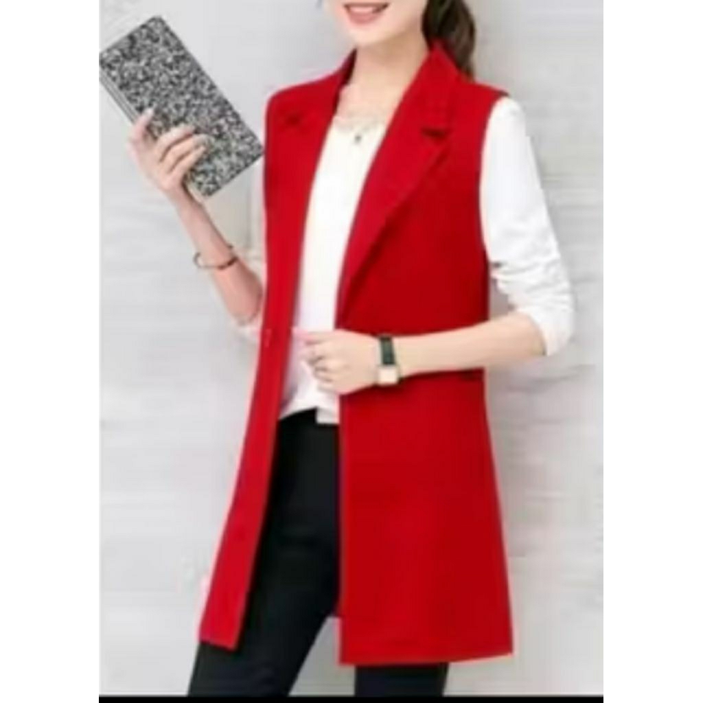 outer wanita polos tanpa lengan korean stylis blazer/rompi wanita