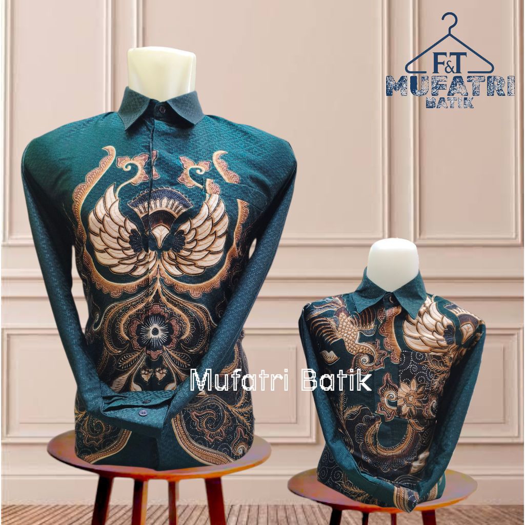 kemeja batik Hijau Emerald dobby serat batik couple ayah anak lengan panjang warna hijau Emerald/bat