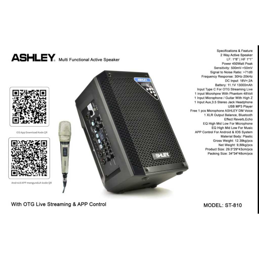Speaker Aktif 8 Inch Ashley ST810 ST 810 With OTG Live Streaming & APP Control Original