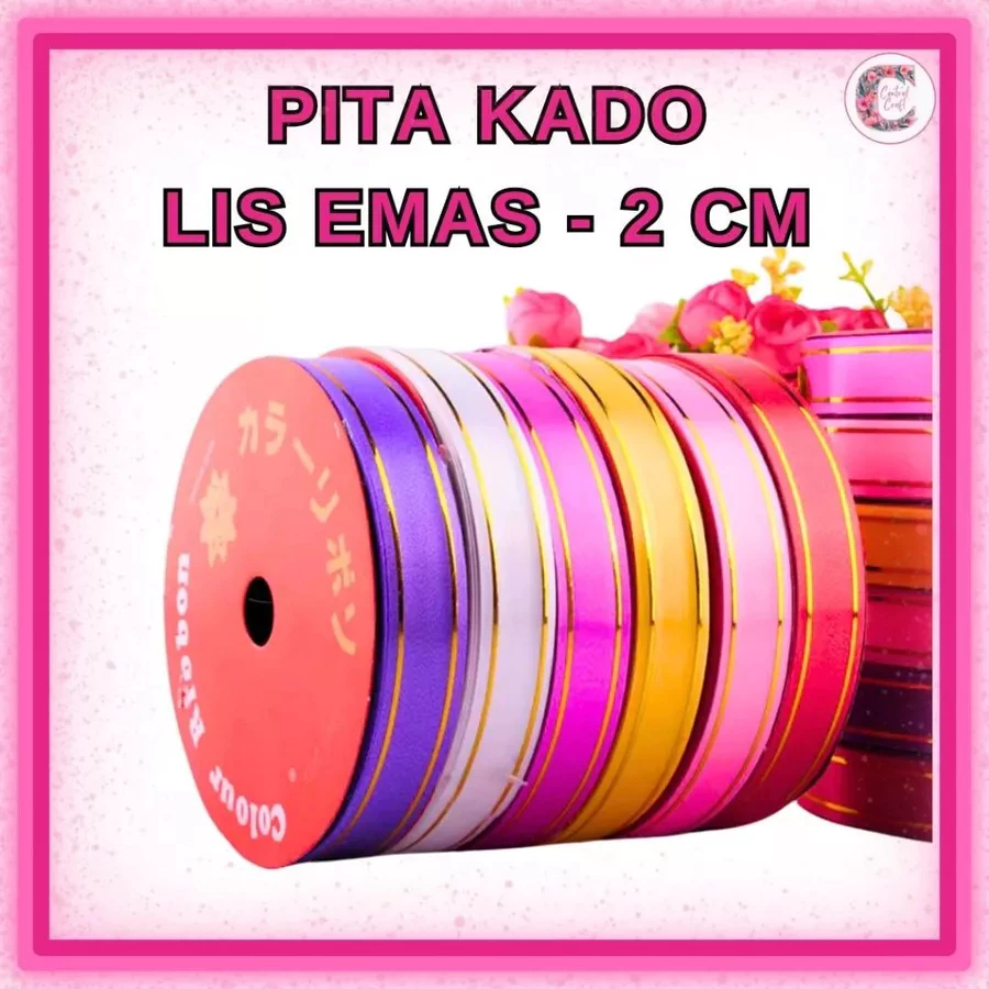 Pita Kado Plastik List Mas 3/4 Inch (2 Cm) / Pita Jepang List Emas