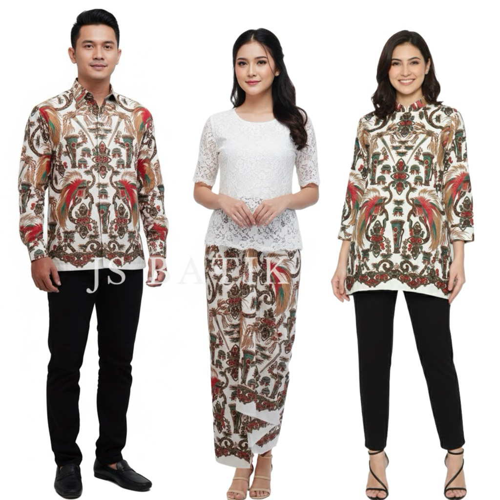 JSBATIK / Setelan Couple Batik Papua Cendrawasih / Kemeja Batik Pria + Blouse Wanita + Kain Lilit / 