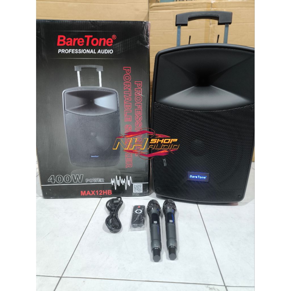 Speaker Aktif Portable MAX12HB Speaker 12 inch ORIGINAL BARETONE MAX-12HB 12 INCH Plus 2 Mic Genggam