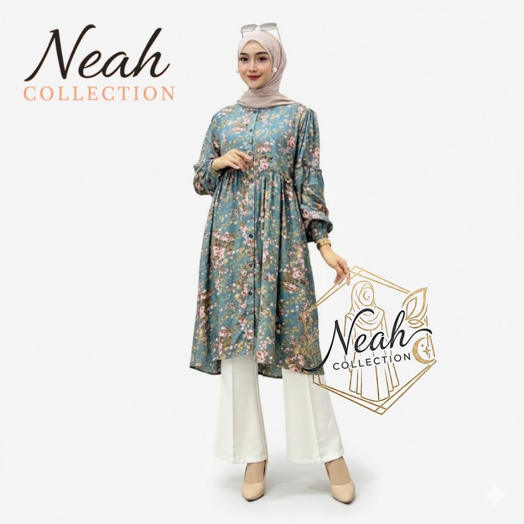 Long Tunik Noora Motif Bunga Kekinian Premium – Atasan  Tunik Jumbo Bumil Busui Friendly / Tunik Mur