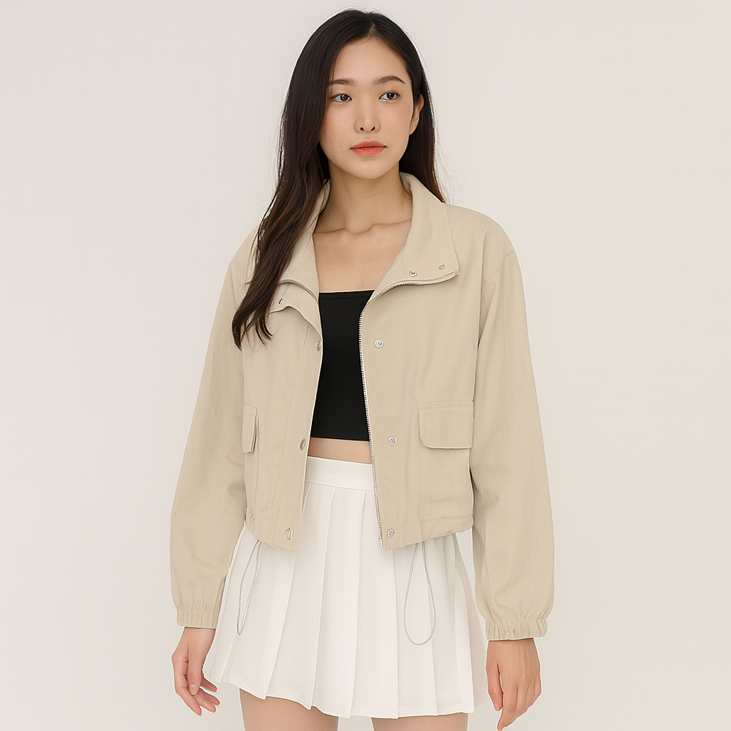 Atasan Crop Jaket Parasut Wanita | Outer Jacket Parachute Lengan Panjang Kekinian