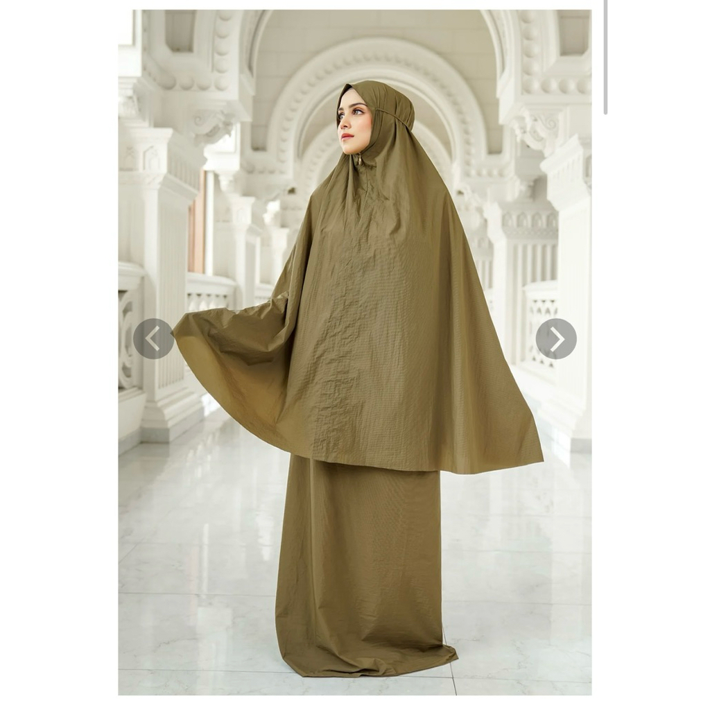 CAPSULE PRAYER ROBE OLIVE BUTTONSCARVES (PRELOVED) - MUKENAH TRAVEL SIZE