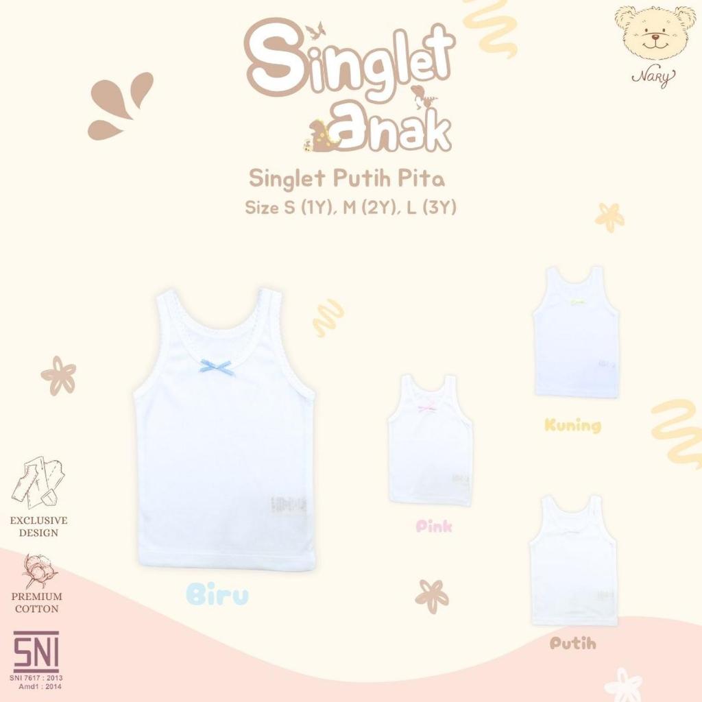 NARY Singlet Bayi & Anak - Singlet Putih Pita 0-6Bulan & 1-3Tahun (1 Pcs) - Lavie Baby House