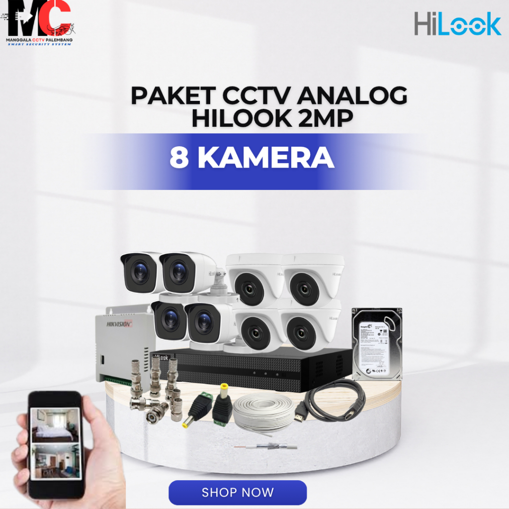PAKET CCTV 8 KAMERA HILOOK 2MP DVR 8 CHANNEL CCTV PROMO LENGKAP SIAP PASANG