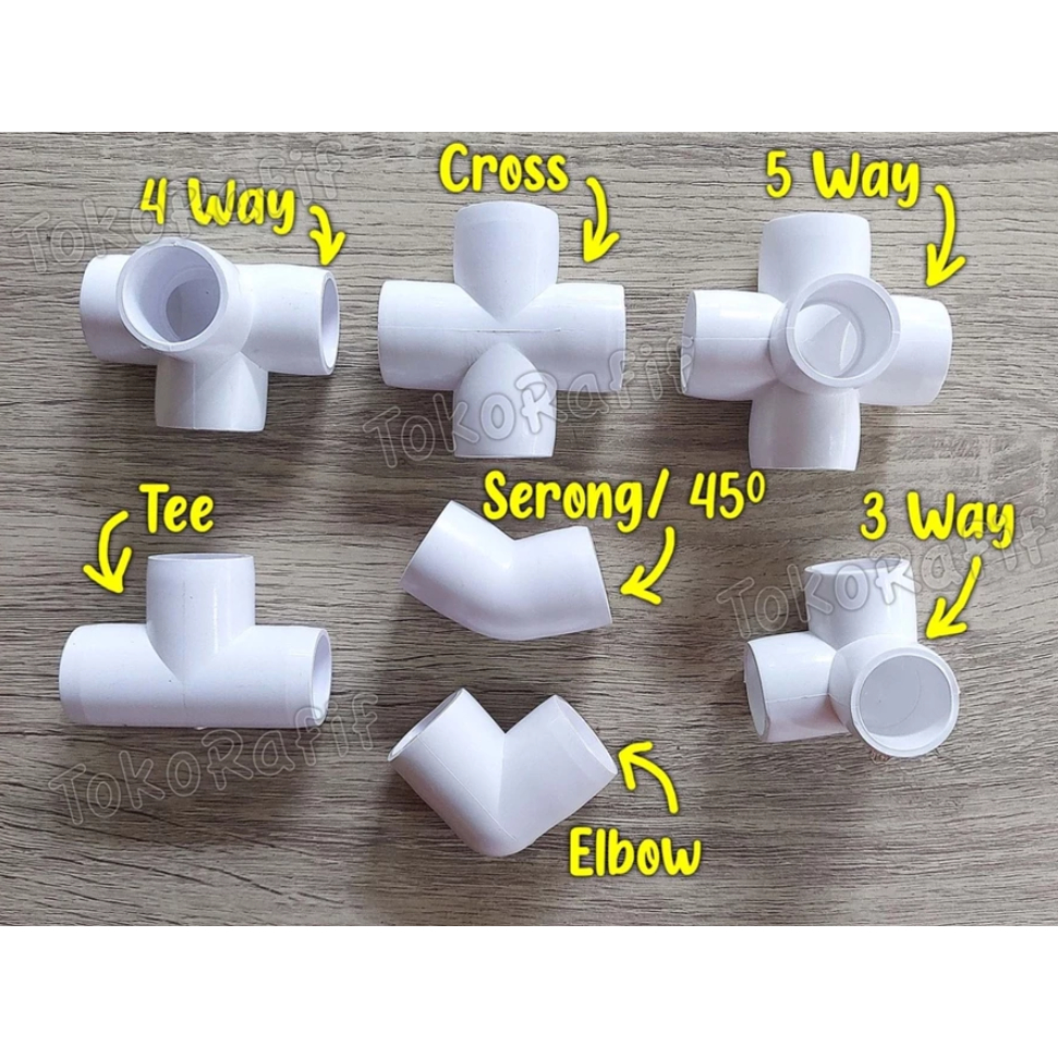 [SA] Fitting Pipa PVC 1/2 inch, 3 Way, 4 Way, 5 Way, Knee, Tee