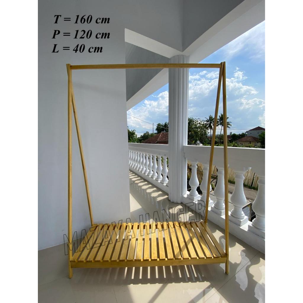 GAWANG BAJU KAYU KOKOH GANTUNGAN BAJU ESTETIK MINIMALIS SERBAGUNA