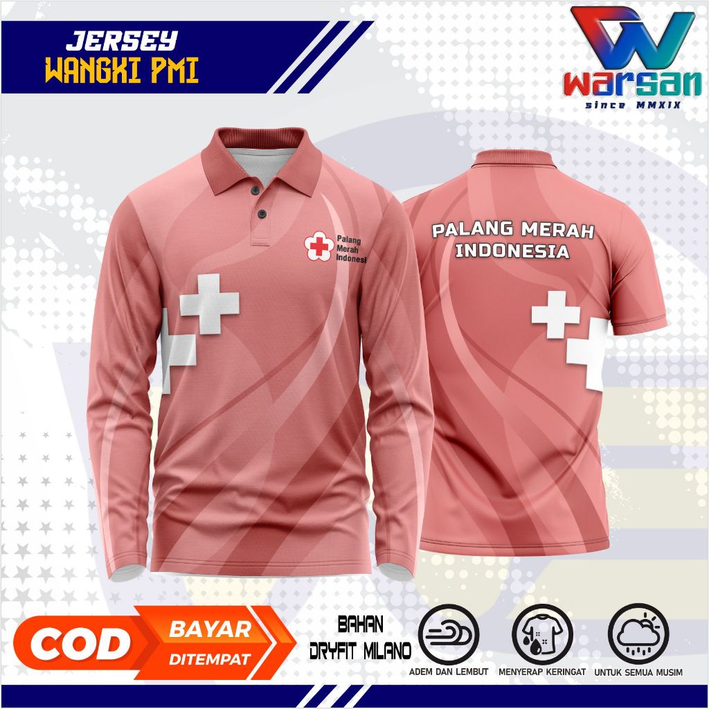 JERSEY WANGKI PMI PANJANG DAN PENDEK / JERSEY POLO PMI FULLPRINT / KAOS KERAH PALANG MERAH INDONESIA