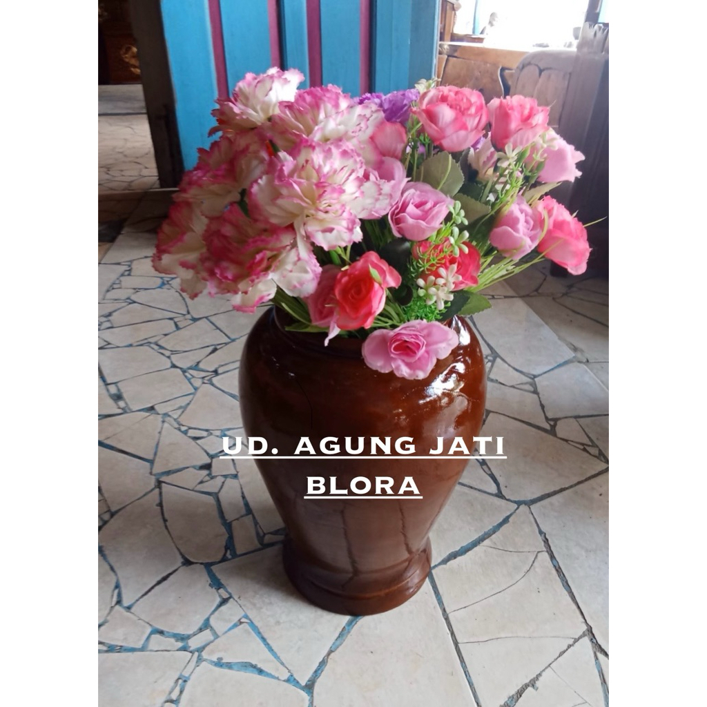 GUCI BUNGA KAYU JATI | VAS POT BUNGA KAYU JATI | VAS BUNGA | GUCI GENTONG