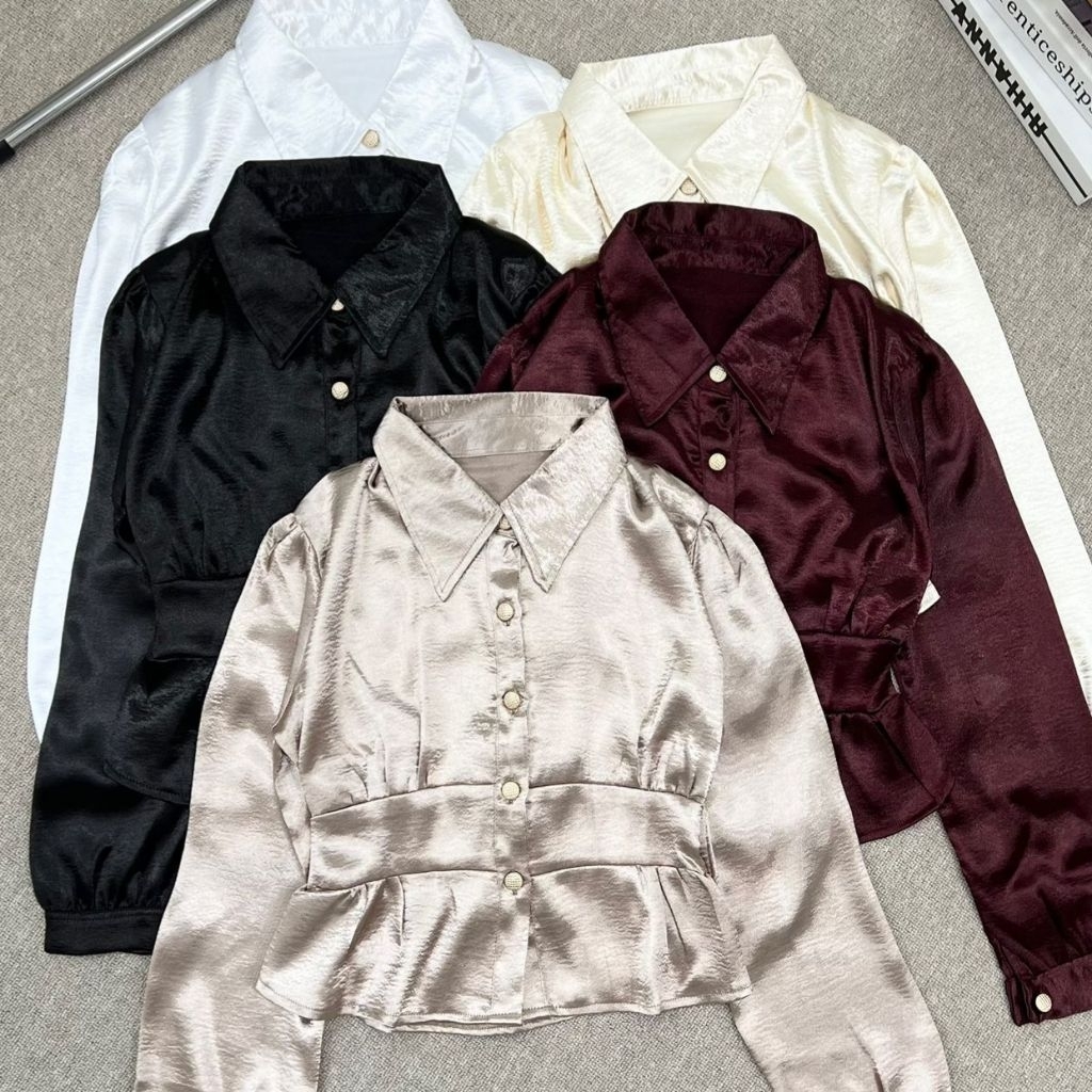 Outer Satin Shimmer Mengkilat Lengan Panjang Polos Aesthetic