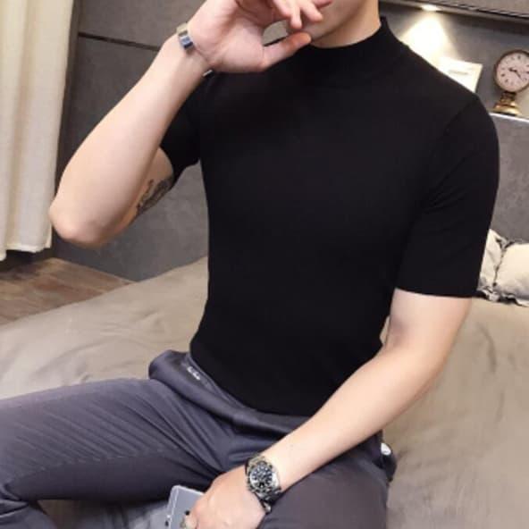 Kaos TURTLENECK LENGAN PENDEK / turtle neck pria baju style Korea
