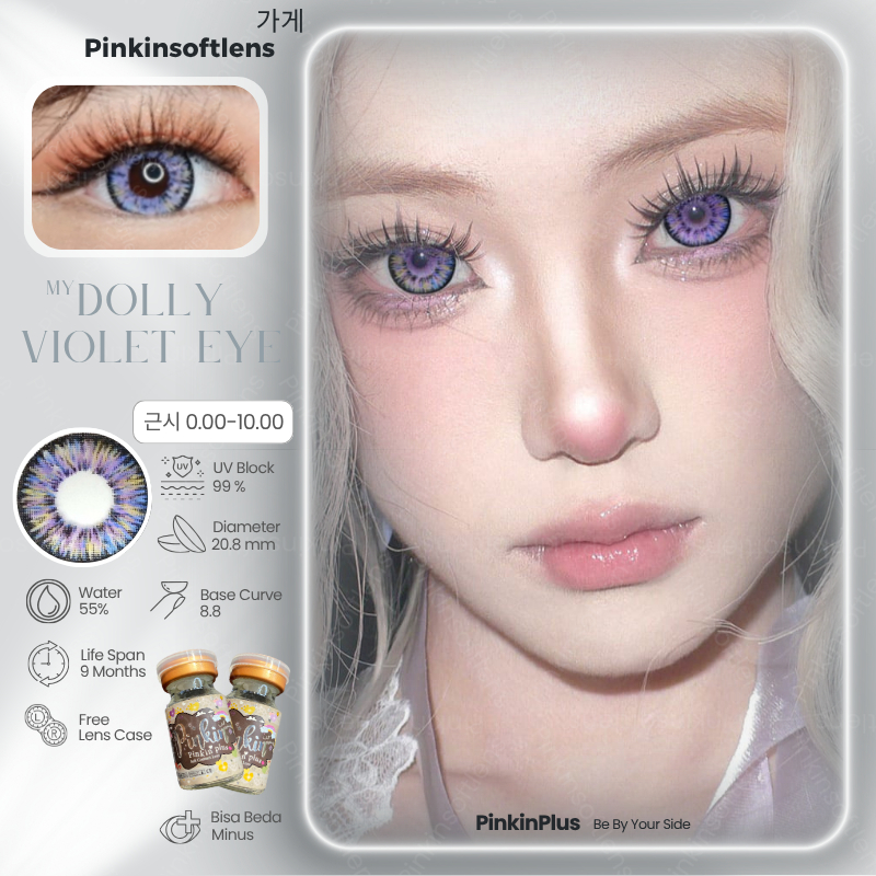 PINKINSOFTLENS My Dolly Eye By PinkinPlus Softlens Violet Ungu Lilac Normal -0.00 Minus -10.00 1 Pas