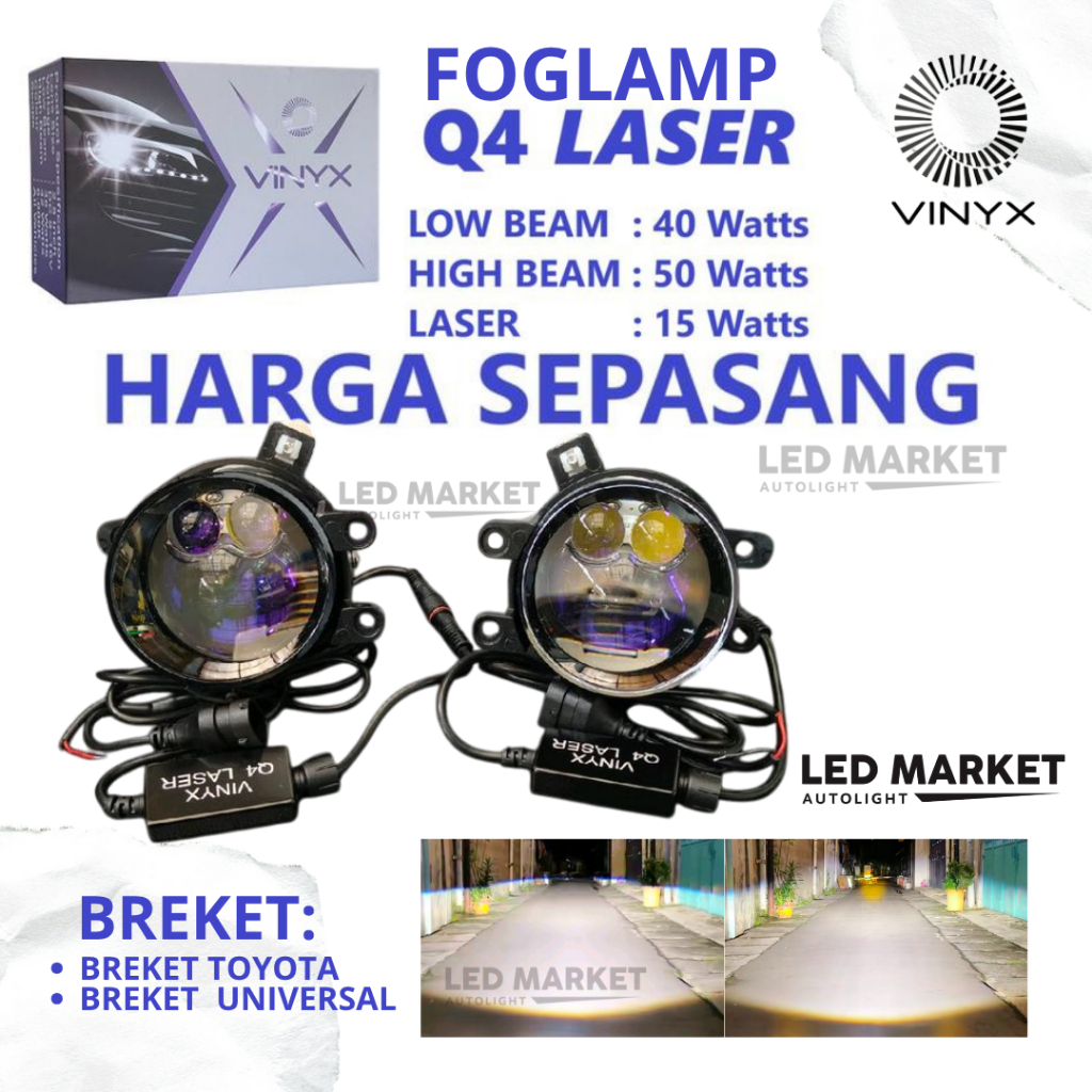 Foglamp Projector Vinyx Q4 Laser LED Lampu Kabut BiLED Mobil 3 Inch Car - Vinyx Q4 Laser