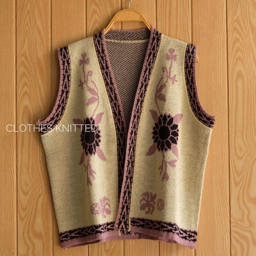 Outher Vest Rompi Rajut Motif Bunga Wanita Korea