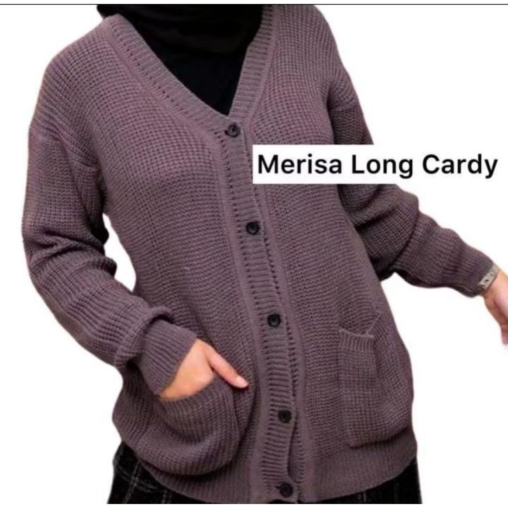{LB} rajut sweater cardigan MARISA long cardi kancing hidup plus saku