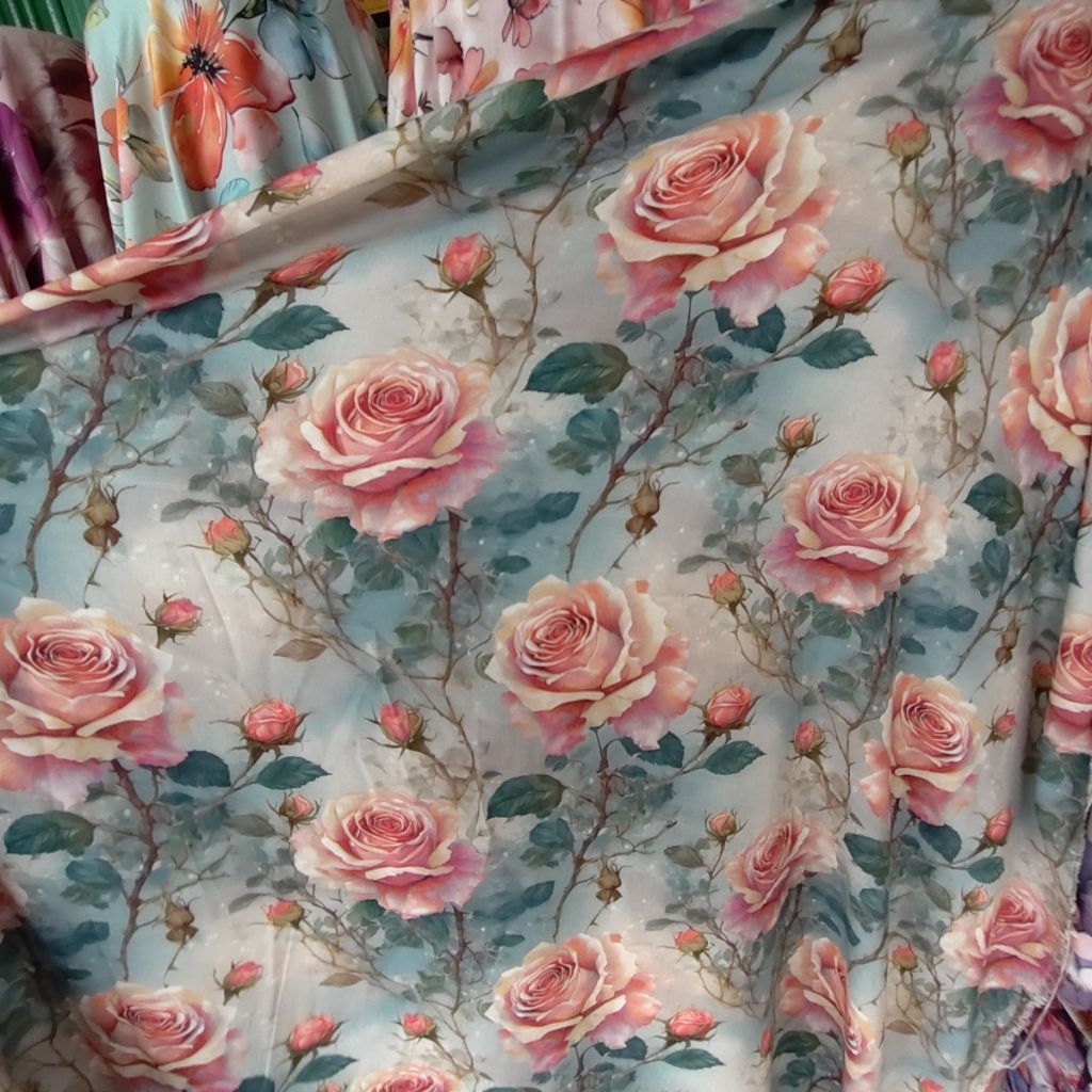 KAIN KATUN RAYON VISCOSE PREMIUM MOTIF BUNGA BESAR - KAIN RAYON MOTIF KEMBANG BESAR HARGA PERSETENGA