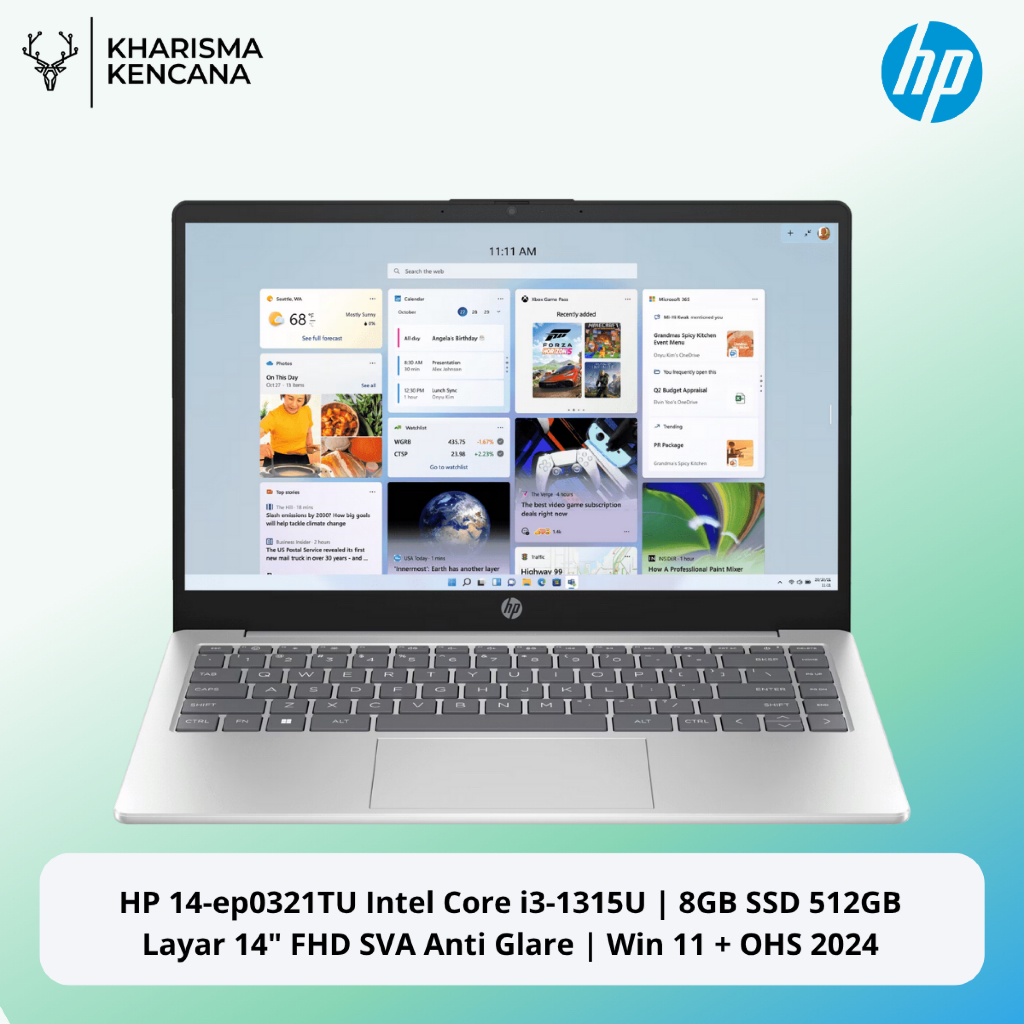 HP 14 ep0321TU Intel Core i3 1315U | RAM 8GB SSD 512GB | Layar 14 FHD | Win 11 + OHS 2024
