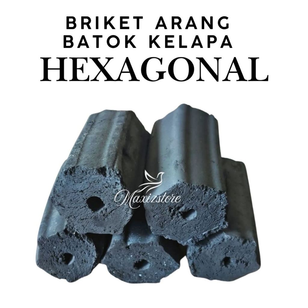 BRIKET ARANG BATOK KELAPA HEXAGONAL BBQ | ARANG BRIKET PREMIUM MURAH 10 KG