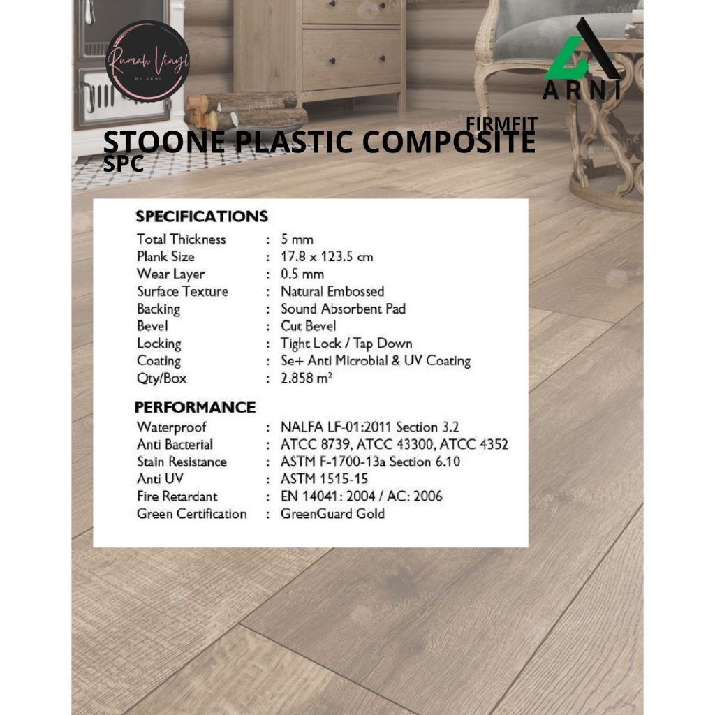 SPC Firmfit Flooring | Lantai Stone Plastic Composite 5mm | Anti Air & Anti Gores