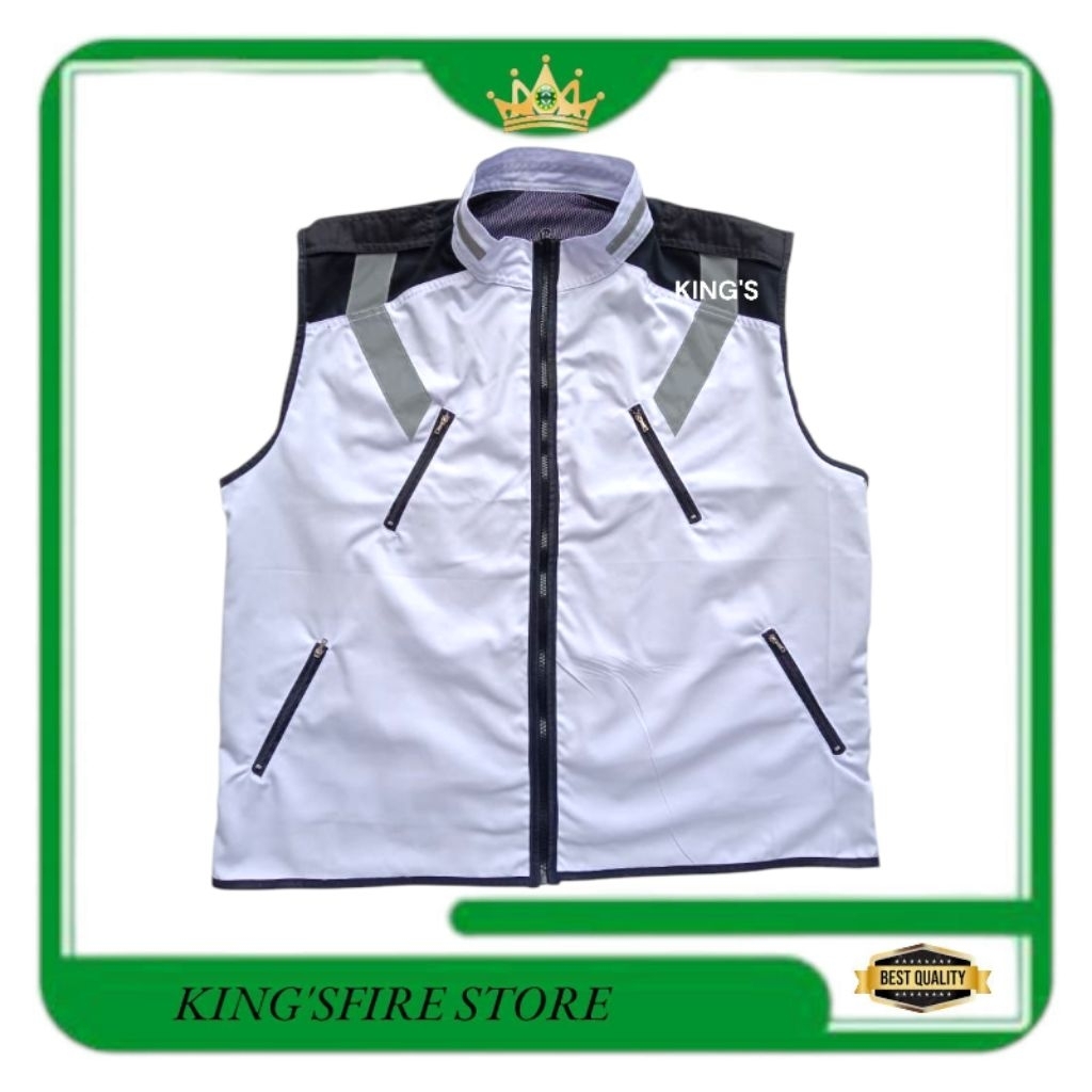 SAFETY VEST WARNA PUTIH BAHAN DRILL / ROMPI SAFETY KOMBINASI / ROMPI PROYEK