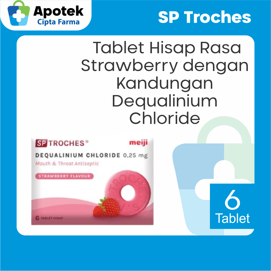 SP Troches Meiji Rasa Strawberry 6 Tablet Hisap Stroberi Obat Antiseptik Antisep Permen Tenggorokan 