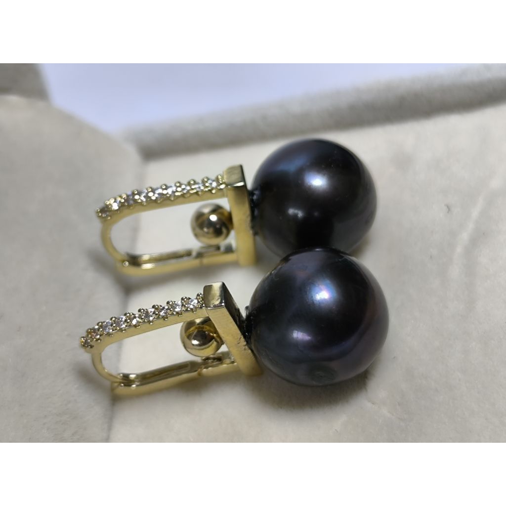 Anting Mutiara Hitam Air Tawar Bulat Super
