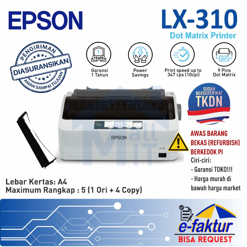 MALLIT EPSON Printer Epson LX310 Epson LX-310  LX 310 Printer Dot Matrix Garansi Resmi Medan