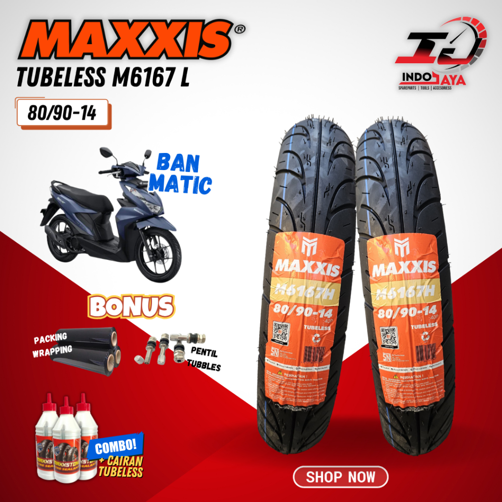[READY COD] BAN MAXXIS DEPAN BELAKANG M6167L RING 14 ( 80/90-14 ) BAN TUBELESS M6167 L TUBLES RING 1
