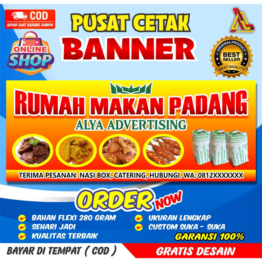 spanduk rumah makan padang/banner rumah makan padang/banner warung/banner toko/banner jualan murah/b
