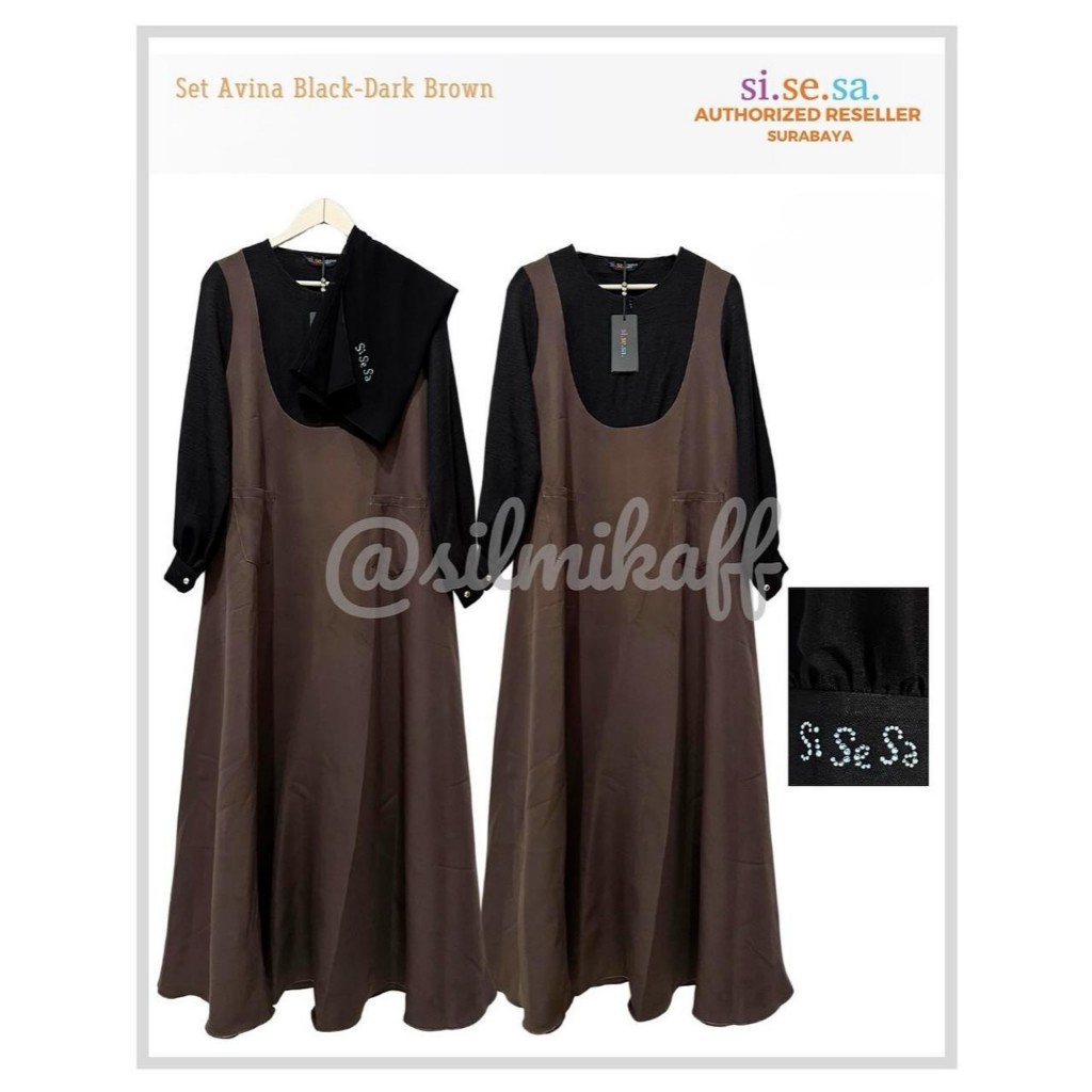 [SILMIKAFF] SISESA SET AVINA BLACK-DARK BROWN Gamis Syari Hijab Si.Se.Sa Setalan Baju TRENDI Premium
