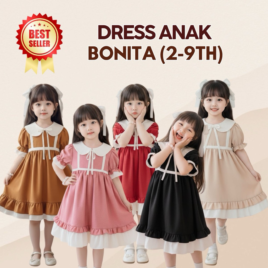 DRESS ANAK KATUN LINEN PREMIUM BONITA DRESS ANAK PREMIUM LUCU