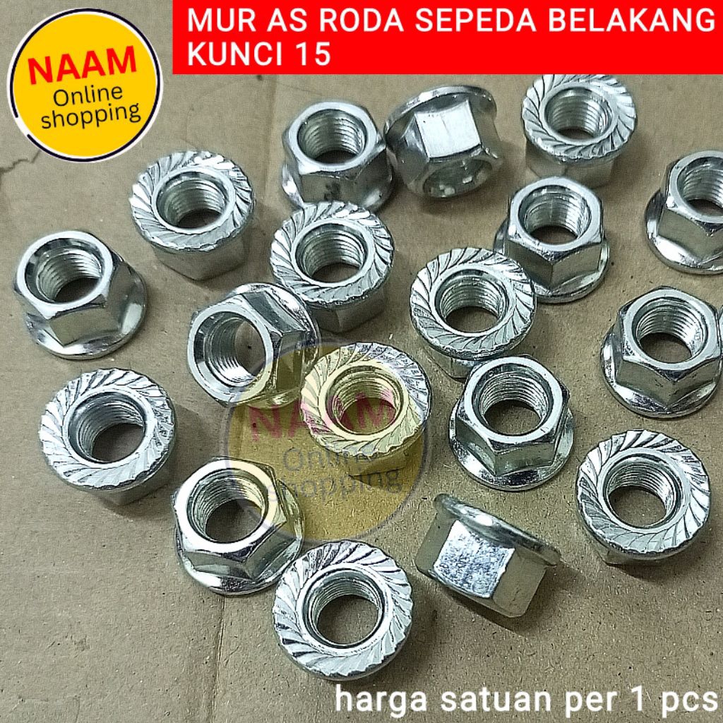 MUR AS RODA BELAKANG KUNCI 15 - MUR BAUT AS RODA SEPEDA KUNCI 15
