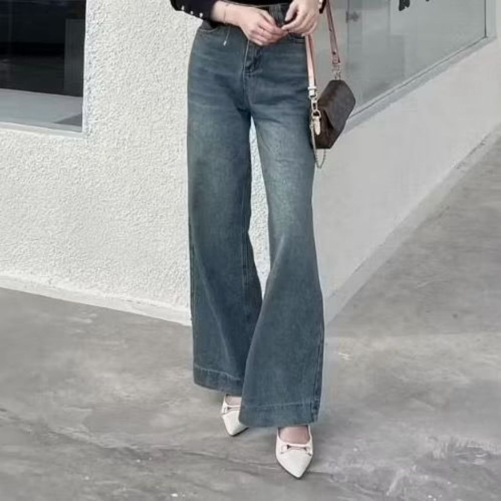 Celana Jeans Wanita Loose Highwaist Celana Jeans Pinggang Tinggi Korean style Celana Kulot Wanita
