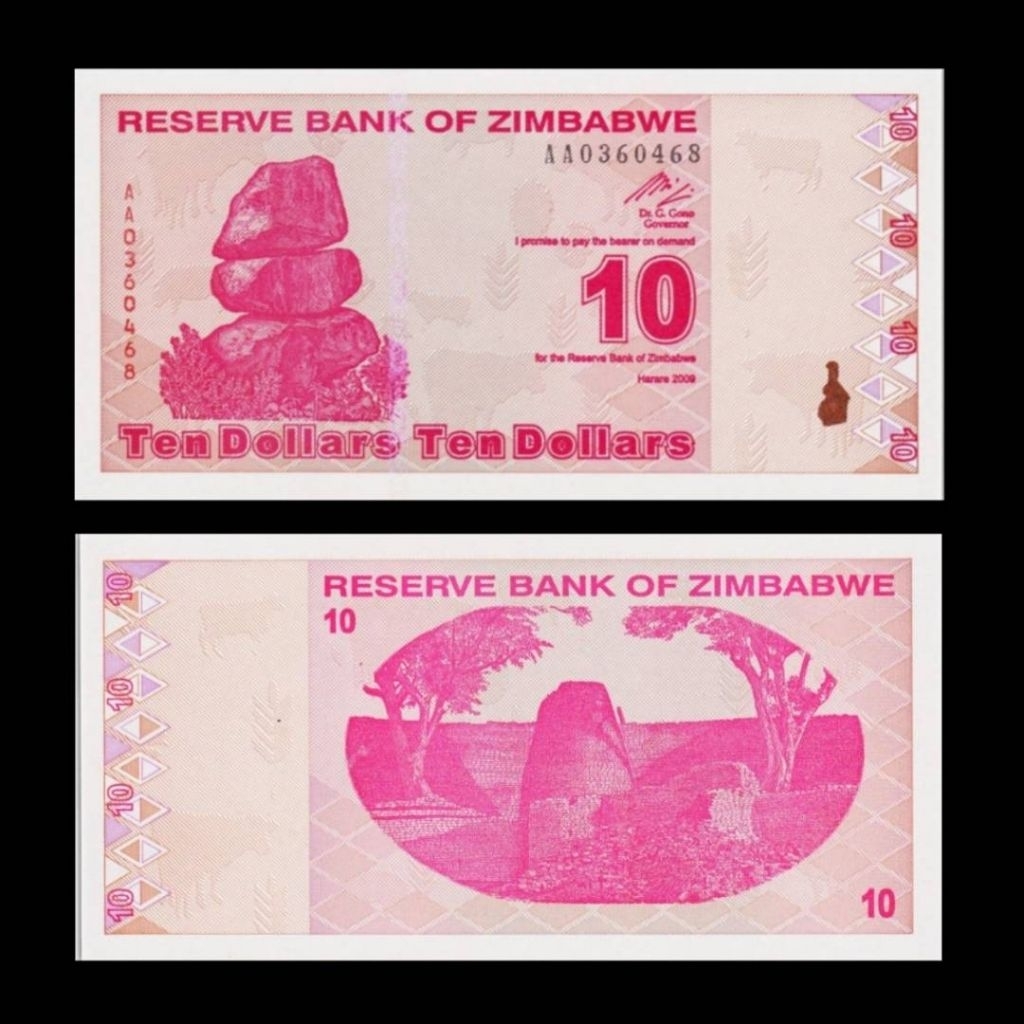 UANG ASING ZIMBABWE 10 DOLLARS UNC ORGINAL PERFECK AA