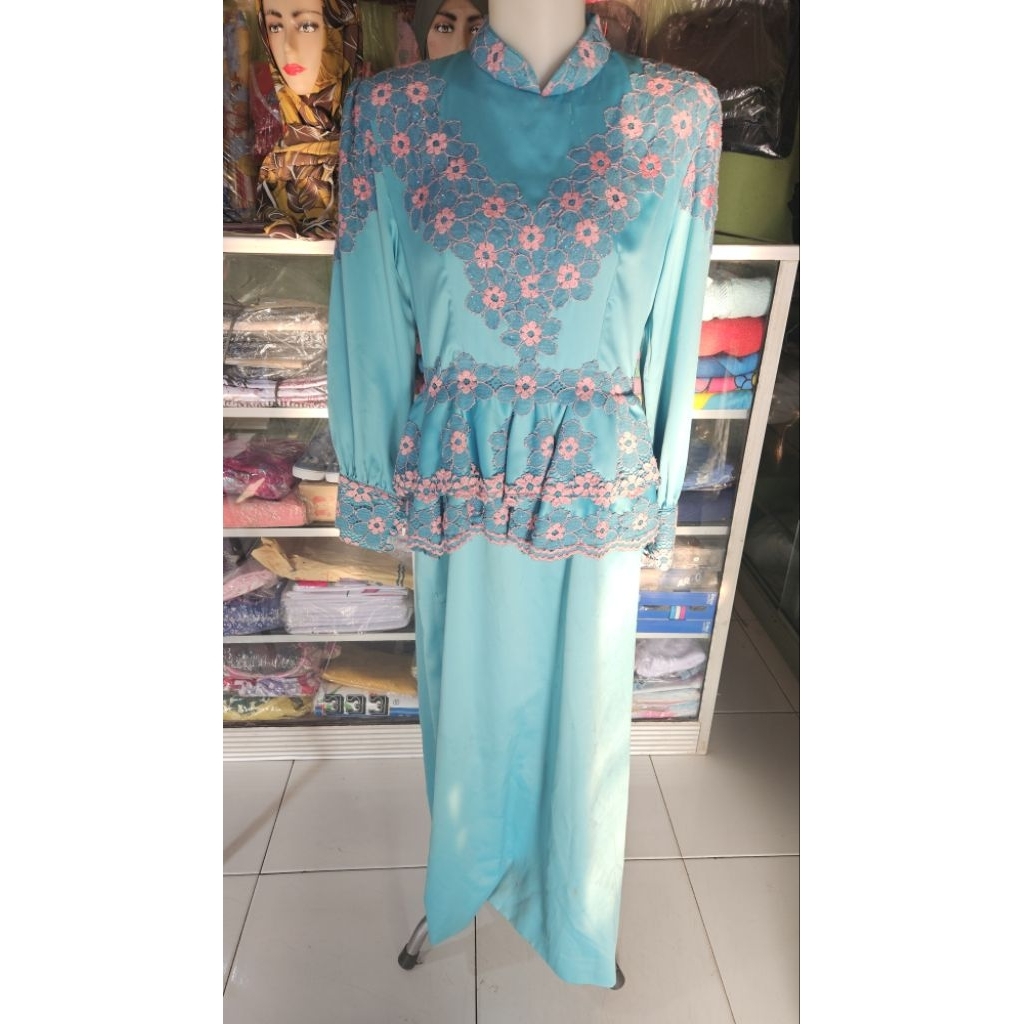 SALE Kebaya Dress Muslim Biru Muda Brokat