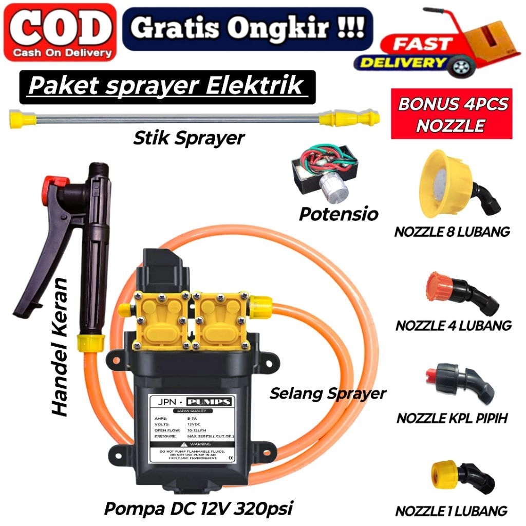 PAKET DINAMO SPRAYER ELEKTRIK PERTANIAN DOBEL POMPA 320PSI