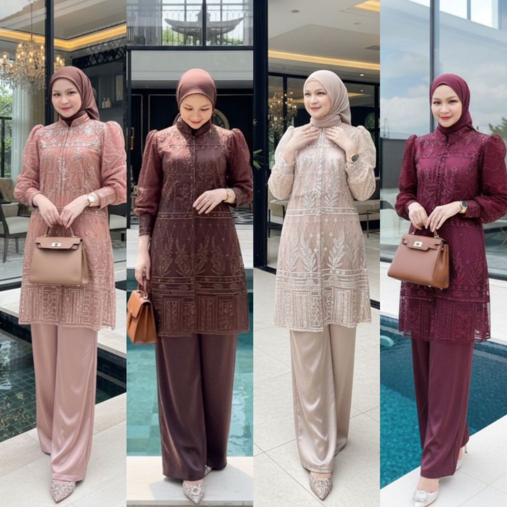 GYORA PREMIUM INNER OUTER KONDANGAN SETELAN WANITA SAKURA ONE SET MOTIF TILE BROKAT TUNIK PESTA MAXM