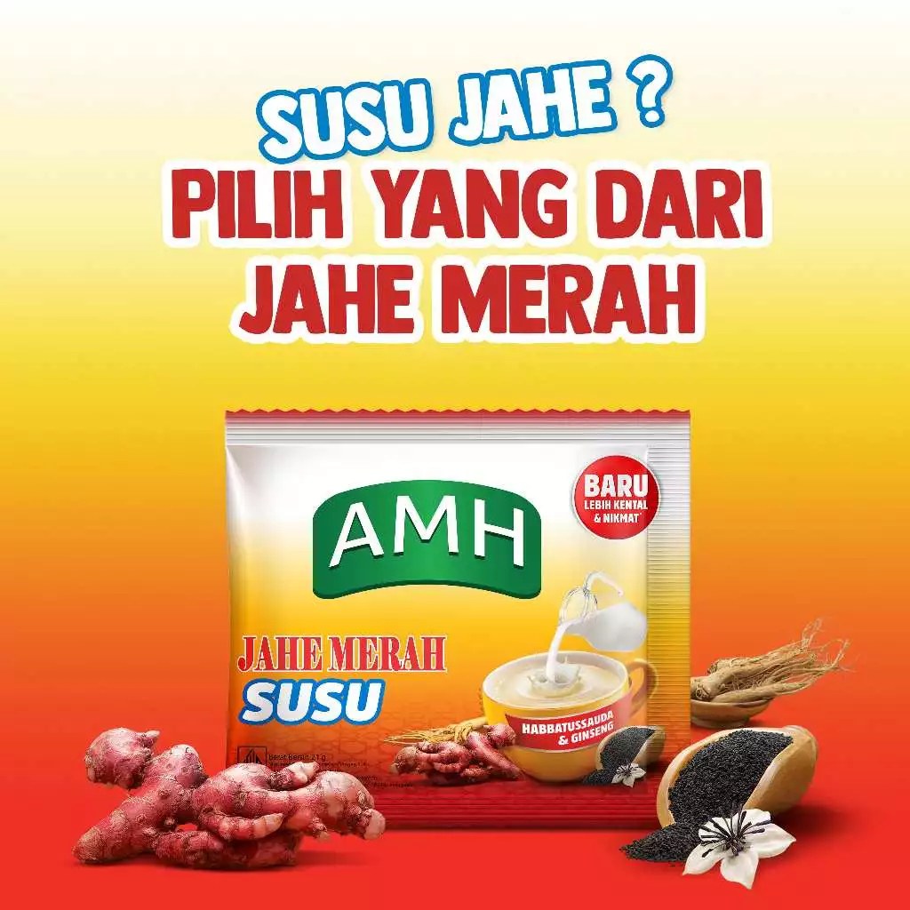 Jahe Merah AMH Susu per 1 sachet | Susu Jahe Merah AMH Susu + Ginseng | AMH Susu Ginseng | Wedang Ja