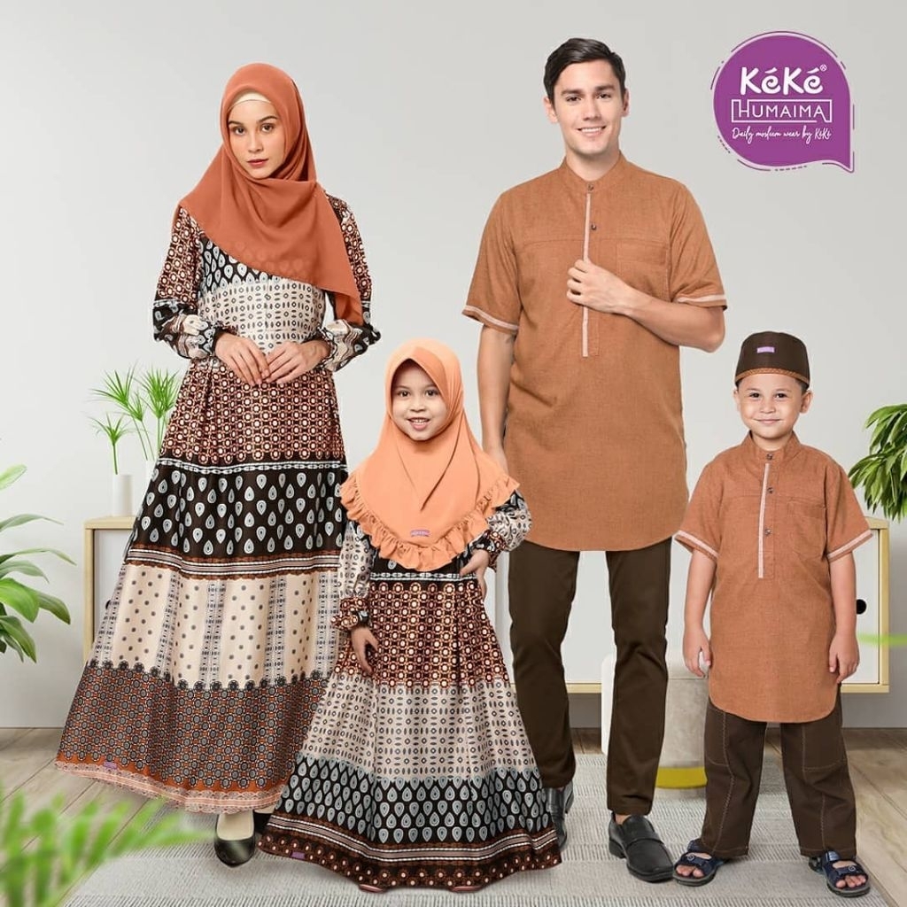 Keke Sarimbit Keluarga Humaima 02 Motif Warna Maroon/Biru/Caramel | Gamis & Koko Dewasa / Koko & Gam