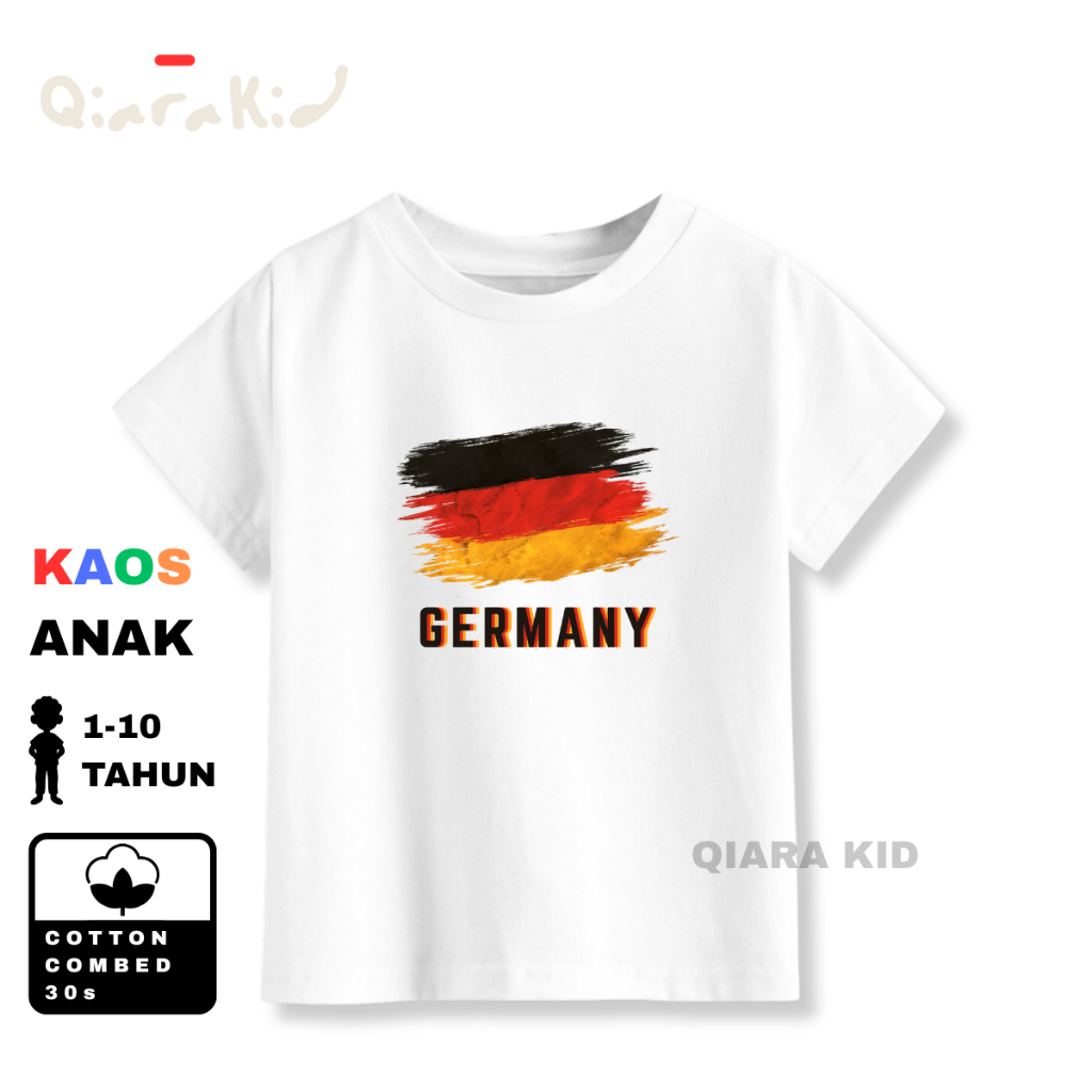 Baju Kaos Anak Bendera Jerman Katun Combed Usia 1-10 Tahun Untuk Anak Laki Laki Perempuan