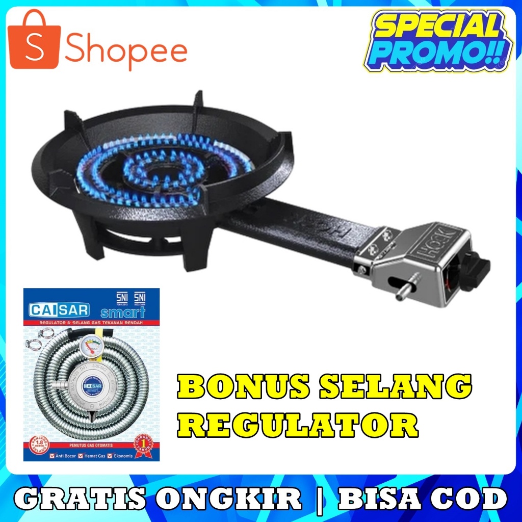 HOCK HC102CL Kompor Gas Cor 2 Tungku Api Besar Hemat Gas + SELANG GAS SNI